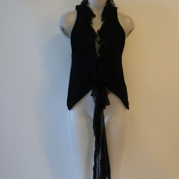 Womens Elizabeth and James Dandy Black Silk Ruffled Vest Top M * - Picture 4 of 15